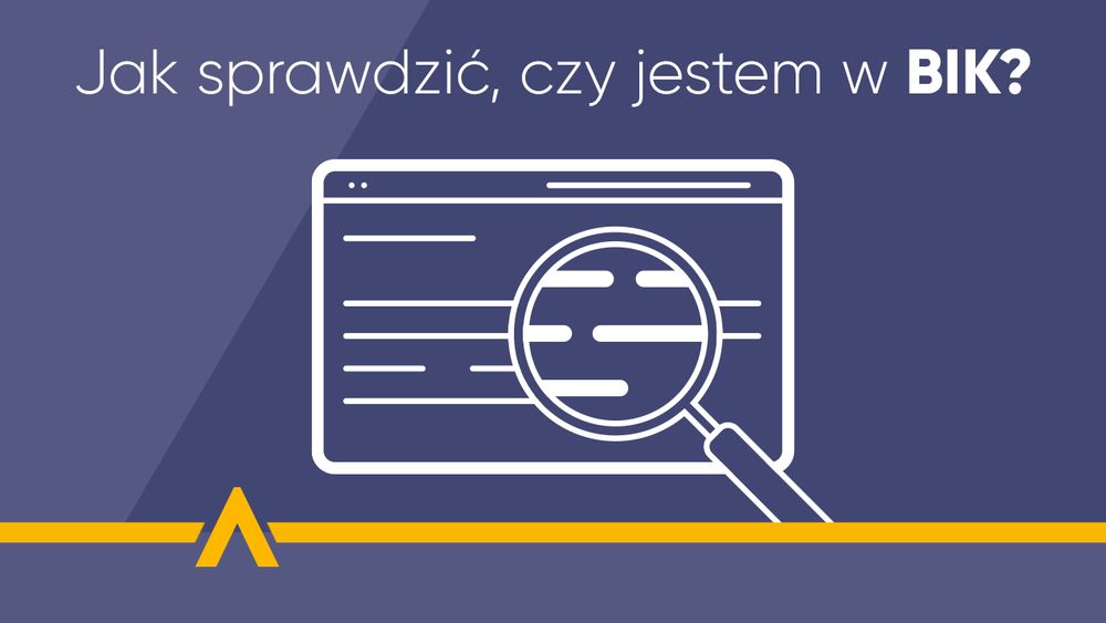 Ikona lupy na tle strony internetowej z napisem "Jak sprawdzić, czy jestem w BIK?"